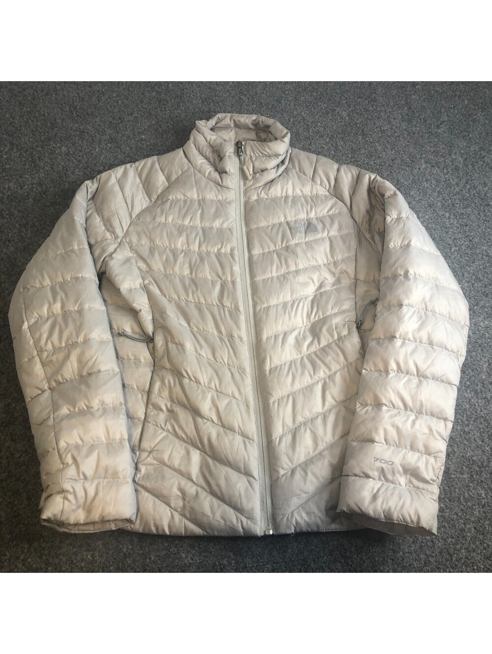 The North Face Jacket Womens Small Silver 700 Down Puffer Full Zip Collared Warm